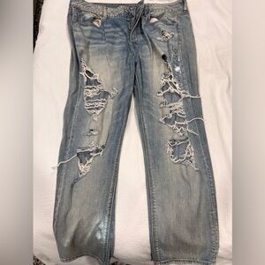American Eagle Tomgirl Distressed Light Blue Jeans